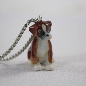Boxer Pendant & Pearl Necklace, Animal Jewelry, Dog Necklace, Pearl Necklace